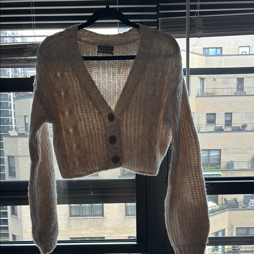 Urban Outfitters Cream Cropped Cardigan Sweater